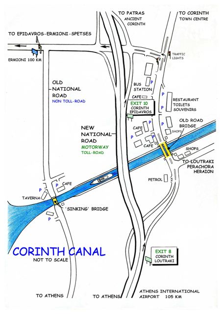 Getting there - By road: Corinth Canal motorway junction layout